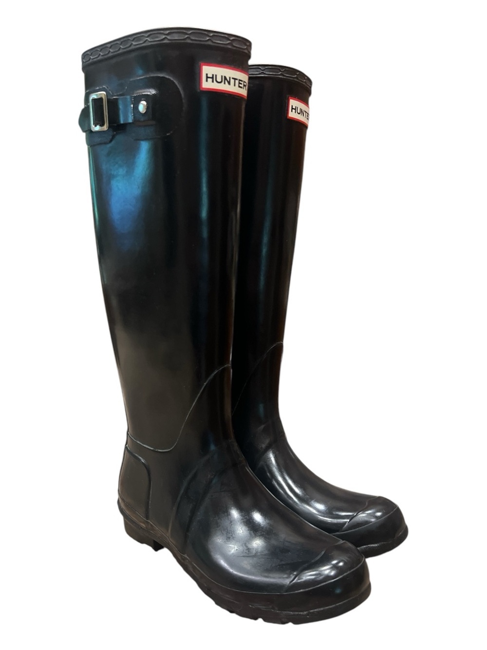 Hunter Original Tall Gloss Black rain boots high-shine signature side buckle